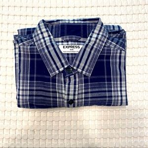 Express Blue and white plaid dress shirt
